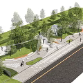 Scenic Park Landscape With Tree Lined Pathways Green Lawn And People Walking