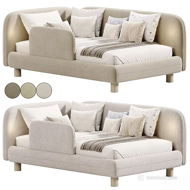 Beige Two Seater Sofa With Soft Fabric Plush Cushions And Modern Design 3d model 