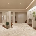 Modern Warm Minimalist Clothing Store Interior With Stylish Mannequins And Exquisite Garment Display Space