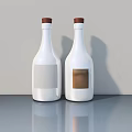 Two White Wine Bottles With Red Caps And Labels On Gray Reflective Surface 3d model