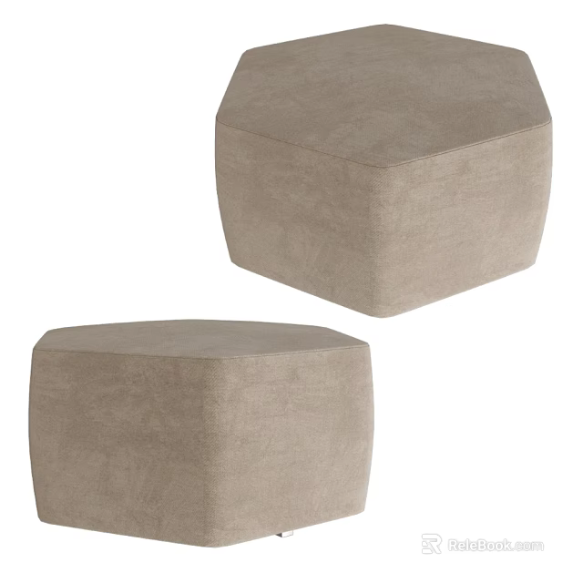 Modern Beige Hexagonal Upholstered Stools With Soft Fabric For Minimalist Living Room Decor 3d model 