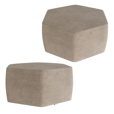 Modern Beige Hexagonal Upholstered Stools With Soft Fabric For Minimalist Living Room Decor 3d model