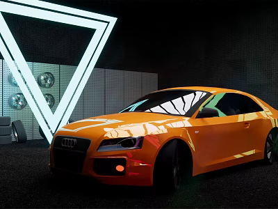 Orange Audi Sports Car Displayed With Neon Triangle Light In Background 3d model