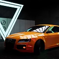 Orange Audi Sports Car Displayed With Neon Triangle Light In Background