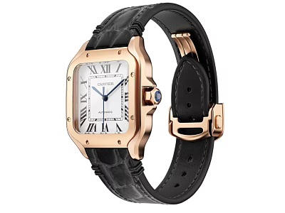 Luxury Rose Gold Square Dial Watch With Black Crocodile Leather Strap And Roman Numerals 3d model