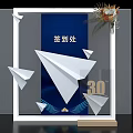 Sign In Area Decoration With Paper Airplanes 30th Anniversary Blue Background And Flower Bouquet
