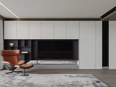 Modern TV Wall Design In Living Room With Cabinets 3d model