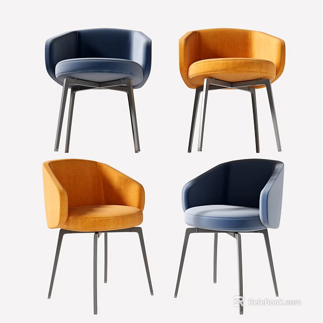 Stylish Modern Dining Chairs With Blue Orange Velvet Upholstery And Metal Legs 3d model 