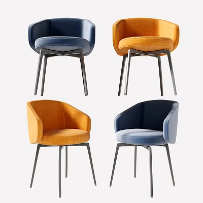 Stylish Modern Dining Chairs With Blue Orange Velvet Upholstery And Metal Legs 3d model