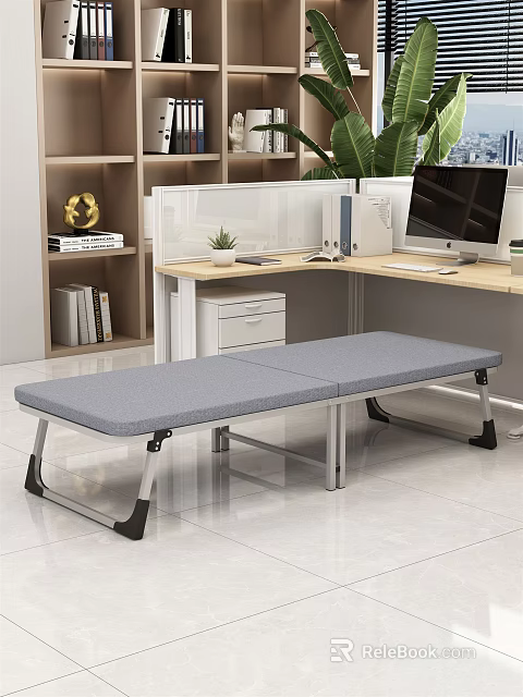 Foldable Gray Office Bed In Modern Workspace With Desk And Computer 3d model 