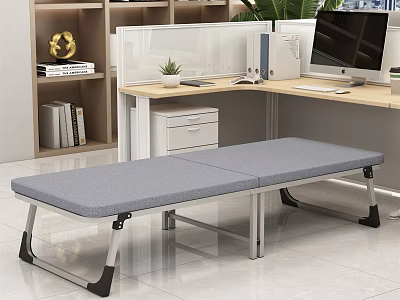 Foldable Gray Office Bed In Modern Workspace With Desk And Computer 3d model