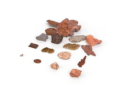 Wood and Stone Materials with Various Colors and Different Shapes Small Chips Collection 3d model
