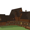 Rustic Log Cabin Detached Villa With Dark Roof Steps Water Feature And Fence