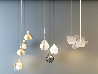 Modern Hanging Pendant Lights With Various Decorative Shapes And Glass Shades For Interior Decor 3d model