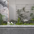 Garden Miniature Landscape with Green Plants Rock Formations and White Deer Decorations