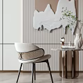 Modern Interior Table And Chairs Set With Striped Wall Art And Green Plant Decor