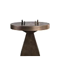Elegant Round Game Table With Conical Brass Base And Chessboard Pieces 3d model