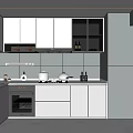Modern Kitchen Interior With White Cabinets Gray Walls And Built In Appliances