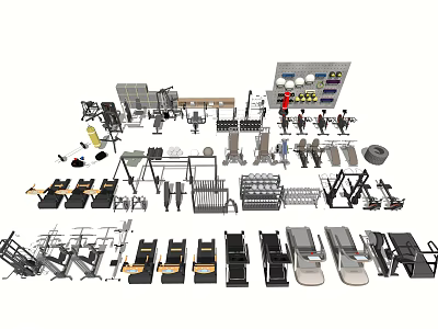 Diverse Sports Equipment With Dumbbells Treadmills Weight Benches And Training Gear 3d model