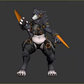 3D Armored Mechanical Wolf Game Character Holding Yellow Blades And White Claws