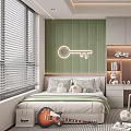 Modern Kids Room Study Area With Pink Cabinets Green Chair Laptop Bookshelf Toys Built-in Lighting