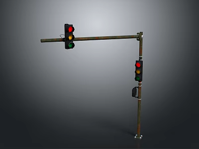 Outdoor Street Traffic Lights Structure With Metal Pole And Dual Signals 3d model