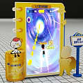 Claw Machine With Yellow Stuffed Toys Transparent Cabinets Cartoon Characters And Prize Out Slots