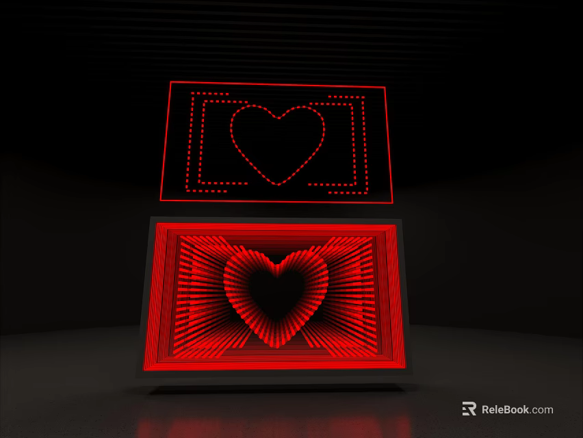 Stylish Decorative Ornament Set With Red Heart Shaped LED Lights And Layered Design 3d model 