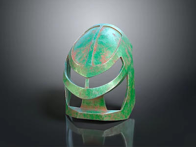 Ancient Rusted Green Metallic Weapon Helmet With Unique Design And Texture 3d model