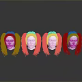 Colorful Long Curly Wigs in Red Orange Green Blue on Mannequin Heads for Daily Use