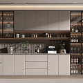 Modern Wine Cabinet With Glass Doors Storage Shelves And Decorative Items