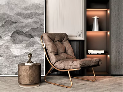 Elegant Brown Upholstered Single Sofa With Metal Frame In Modern Living Room 3d model