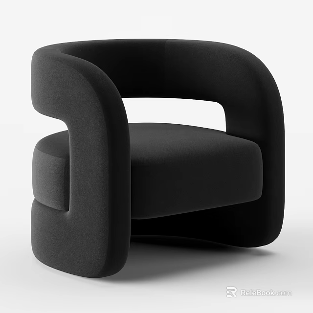 Modern Black Single Sofa With Sleek Lines And Unique Armrest Design 3d model 