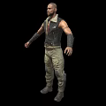Action Game Movie Character In Black Leather Vest Red Shirt Khaki Pants With Knee Pads
