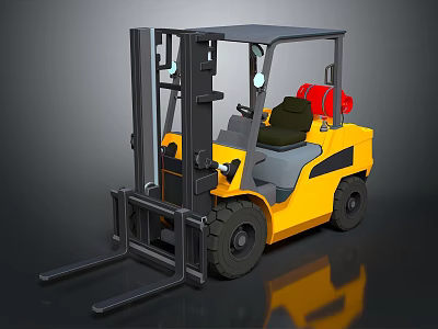 Yellow Industrial Forklift Truck With Black Forks Gray Cabin And Red Fuel Tank 3d model