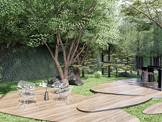 Modern Outdoor Tables and Chairs Residential Quarter Residential Landscape Forest Rest Wooden Platform Bar Chair Outdoor Seat Combination 3d model