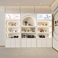 Elegant Cosmetics Store Interior With Curved Display Shelves Skincare And Fragrance Products