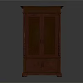 Red Carved Wooden Cabinet With Glass Doors And Multiple Storage Shelves
