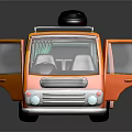 Orange Bus with Open Doors Black Roof Rack and Modern Stylish Design