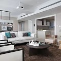 Modern Living Dining Room Interior With White Sofa Coffee Table And Decorative Paintings