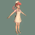 Cartoon Nurse Character With Pink Pigtails Red Cross Hat And White Apron On Green Background