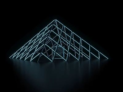 Illuminated Geometric Pyramid Structure With Blue Light Modern Abstract Design 3d model
