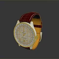 Stylish Wrist Watch With Red Leather Strap Round Dial Silver Rim And Decorative Details