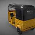Vintage Yellow and Black Auto Rickshaw With Black Canopy Front Windshield and Wheels