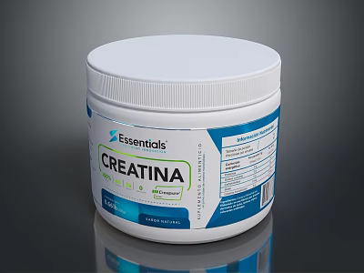 Essentials 100 Pure Creatina 250g High Quality Nutritional Supplement White Container 3d model