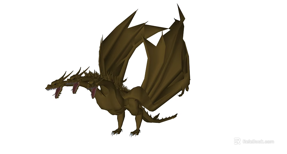 Mythical Dragon Game Movie Character With Multiple Heads Spread Wings Fantasy Design 3d model 