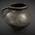 Ancient Black Pottery Vessel With Handle And Surface Cracks Texture