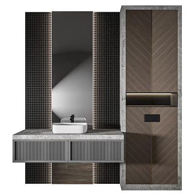 Modern Elegant Bathroom Vanity With Marble Countertop Wooden Cabinets And Backlit Mirror 3d model