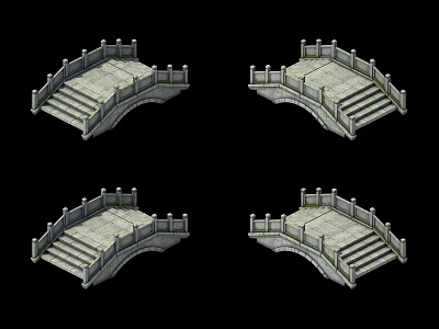 Stone Bridge with Stone Steps and Railings Showcased in Four Different Angles 3d model