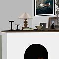 Cozy Fireplace With Burning Flames Table Lamp Candles And Framed Art